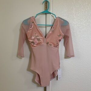 NWT Class In Dancewear Light Pink Embroidery Leotard Adult S